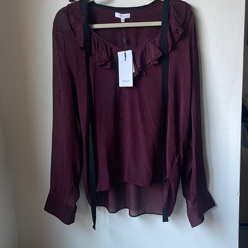 Reiss MacKenzie Long Sleeve Blouse in Berry NWT Size US 10/ UK 14
